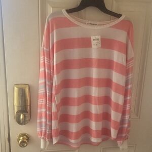 BiBi Pink and White Striped Crew Neck Top